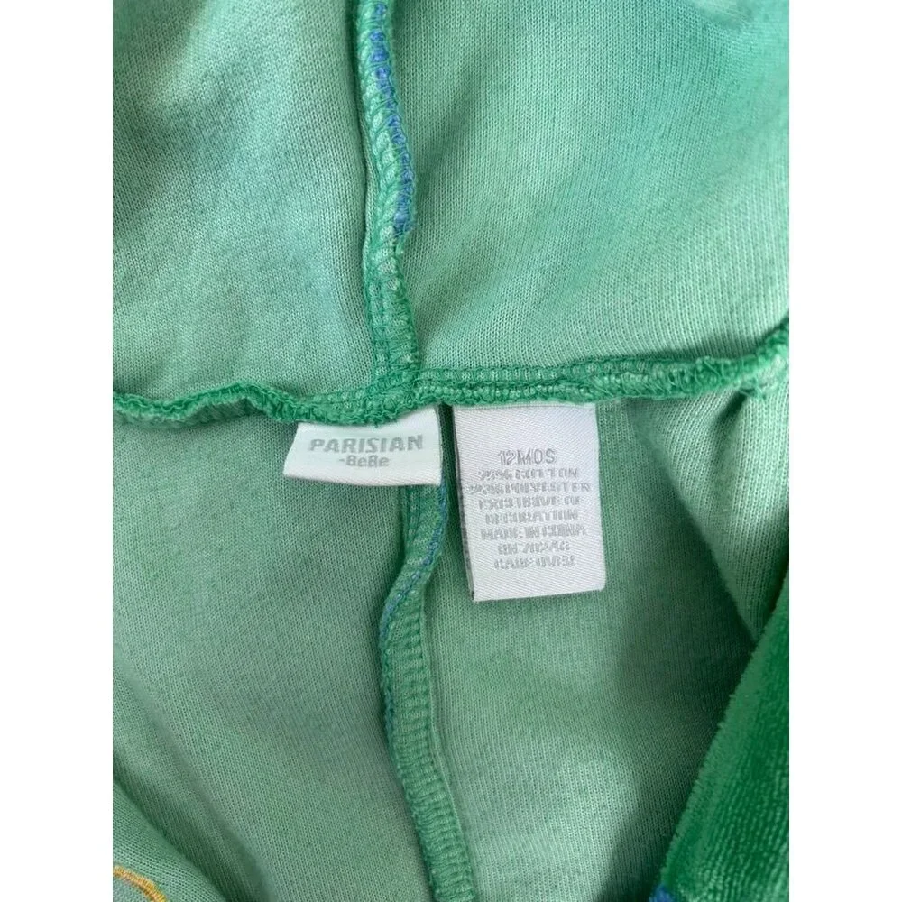 Vintage Parisian Kids baby 12 months green dino sleeper costume hooded‎ zip up